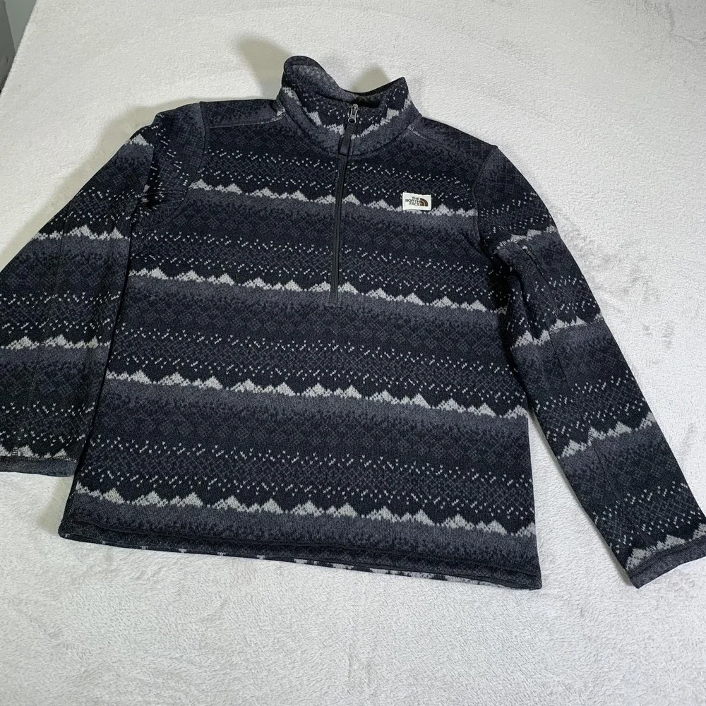 The North Face Gordon Lyons Pullover Mens Large Gray 1/4 Zip Fleece Fair Isle